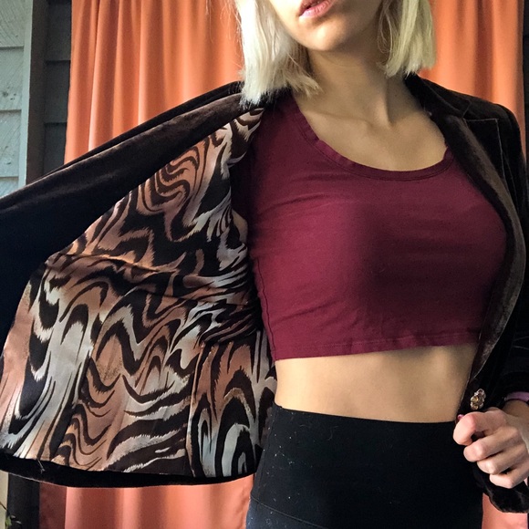 brown velvet blazer with silky patterned lining - Picture 2 of 3